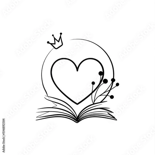 Obraz Romance author emblem, simple line drawing on a white background.