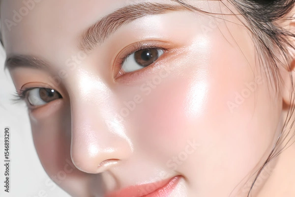Obraz 目元・眉・頬の質感が際立つ自然光風クローズアップ、クリニックや皮膚科向けビジュアルに最適
