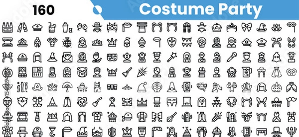 Fototapeta A diverse collection of costume party icons featuring fun, whimsical designs to inspire creativity and celebration.