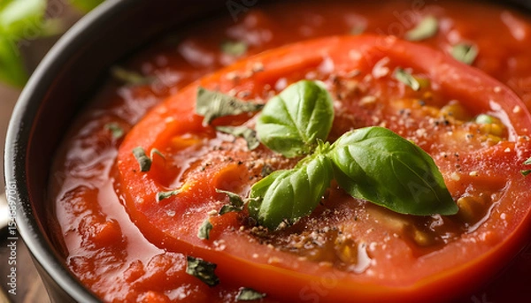 Obraz Juicy fresh tomato with rich tomato sauce