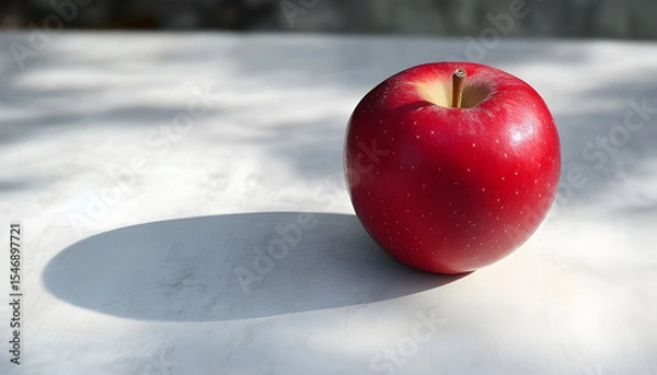 Obraz red apple on a white table background slowly rotating in circular mtion