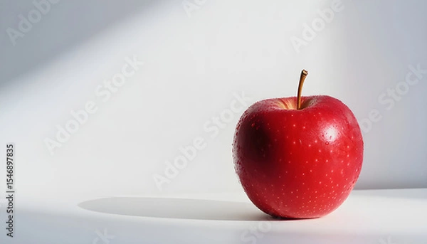 Obraz red apple on a white table background slowly rotating in circular mtion