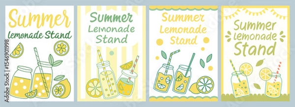 Fototapeta Vibrant Summer Vibes Colorful Lemonade Stand Illustrations Refreshing Drink Poster Designs