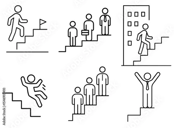 Fototapeta Career Growth and Business Success Line Editable Icons set. Vector for web and app. Stairs, businessman, office, goal, falling, winner, leadership, success, progress, job icons and more