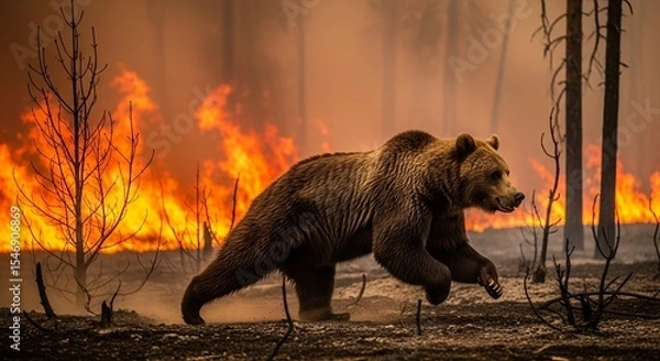 Obraz Brown Bear Escaping Forest Fire