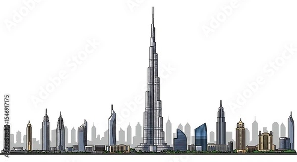 Obraz City Skyline Illustration with Tall Buildings and Modern Architecture