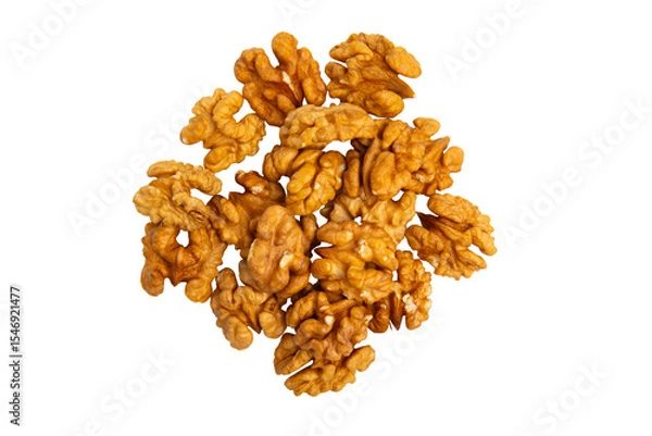 Obraz Pile of walnut halves – PNG, top view, isolated on transparent background