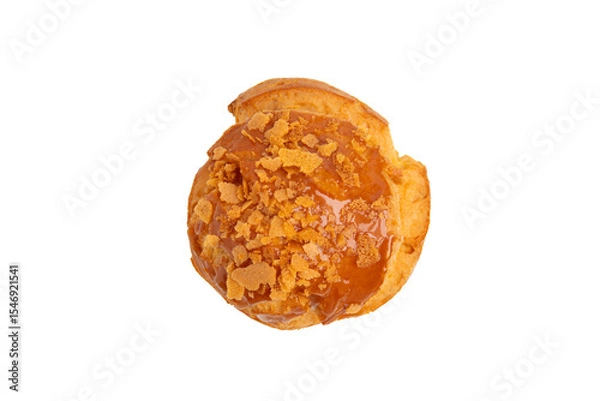 Obraz Caramel cream puff – PNG, top view, isolated on transparent background