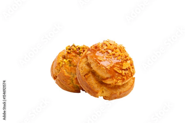 Obraz Two caramel cream puffs – PNG, front view, isolated on transparent background