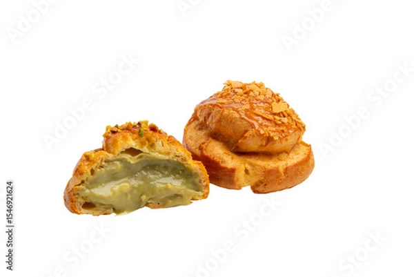 Obraz Pistachio cream choux pastry – PNG, front view, isolated on transparent background