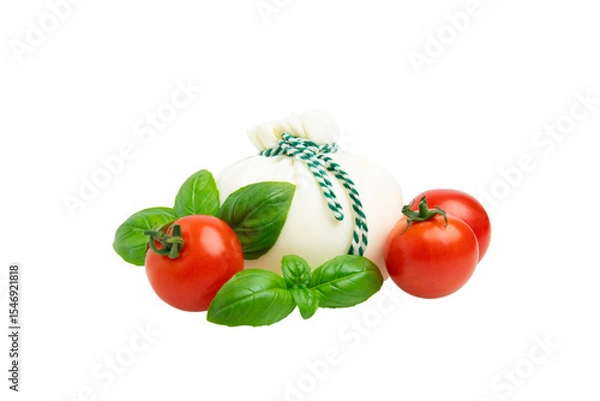 Obraz Burrata cheese with tomatoes and basil – PNG, front view, isolated on transparent background