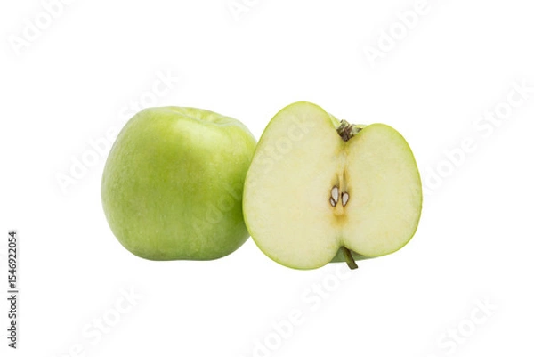 Obraz Green apple and half apple – PNG, front view, isolated on transparent background