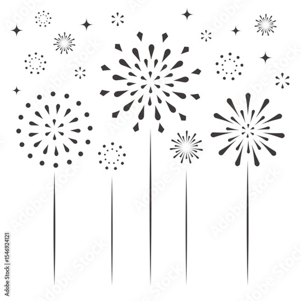 Obraz シンプルな打ち上げ花火のシルエットのイラスト