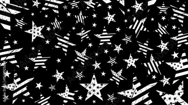 Fototapeta Vintage style us flag star shape pattern, american flag wallpaper vector graphic. Abstract black and white usa flag background to use for 4th july independence day holiday, memorial day projects. 