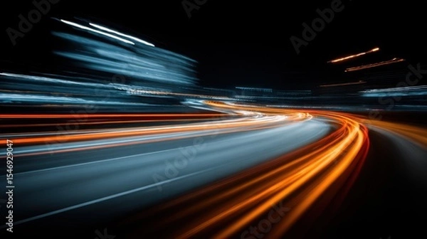 Fototapeta Stunning photo of car motion trails. Speed light streaks background with blurred fast moving light effect, Racing cars dynamic flash effects city road with long exposure night.
