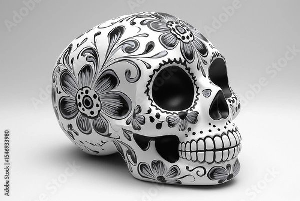 Fototapeta A beautifully painted skull with intricate floral patterns for Day of the Dead celebrations.
