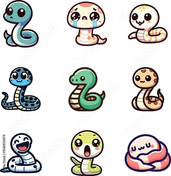 Fototapeta set collection cute kawaii snake vector