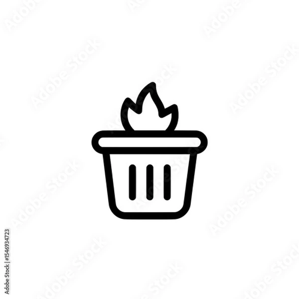 Fototapeta Simple icon of a waste bin with flame symbolizing burning trash
