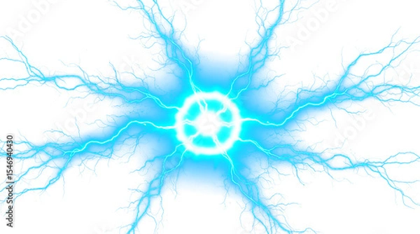 Fototapeta Glowing Energy Sphere with Lightning Bolt Effect	Isolated on a transparent background