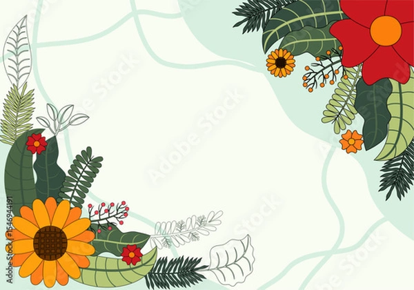 Fototapeta Beautiful hand drawn Tropical Leaves Frame