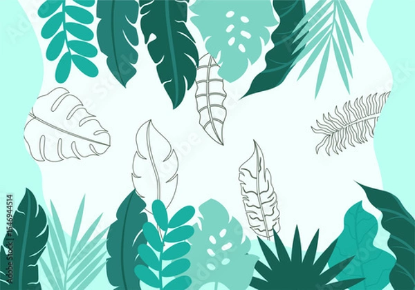 Fototapeta Flat autumn Tropical Leaf Frame Background