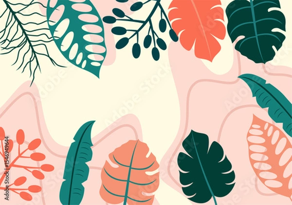 Fototapeta Flower background template Tropical Leaf Line Art