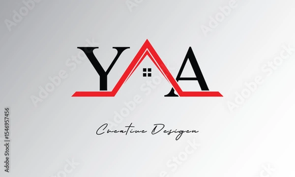 Fototapeta YA Letter House Logo – Creative Real Estate Monogram Design with Roof Shape & Home Symbol for Architecture, Property & Modern Branding Identity