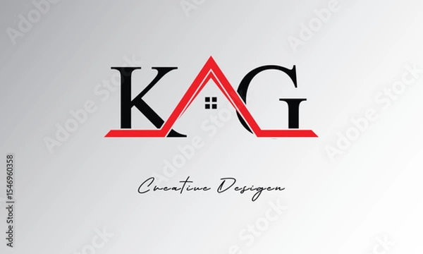 Fototapeta KG Letter House Logo – Creative Real Estate Monogram Design with Roof Shape & Home Symbol for Architecture, Property & Modern Branding Identity