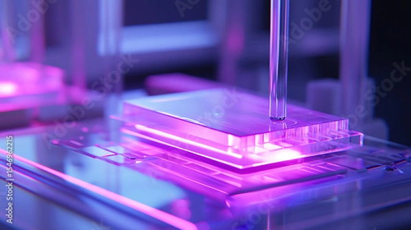 Fototapeta A computer chip is being printed on a glass surface