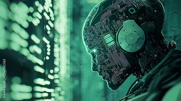 Fototapeta A robot with a green face