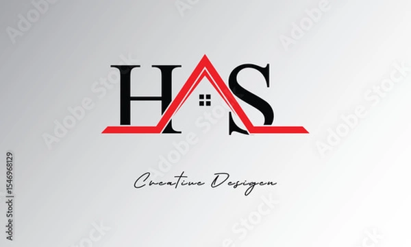 Fototapeta HS Letter House Logo – Creative Real Estate Monogram Design with Roof Shape & Home Symbol for Architecture, Property & Modern Branding Identity
