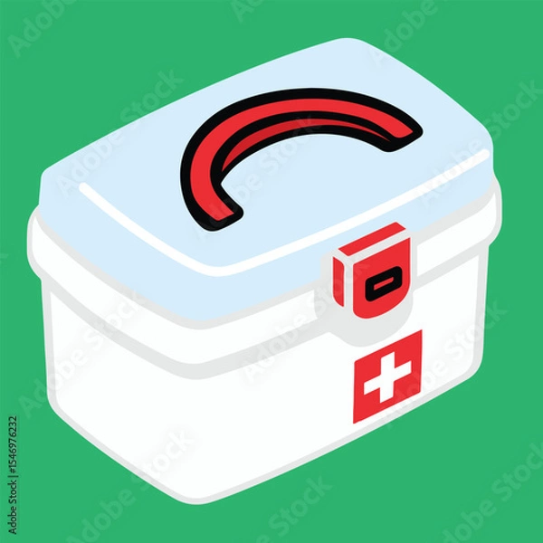 Fototapeta Flat Vector Illustration of a First Aid Medicine Box with Red Handle and White Cross