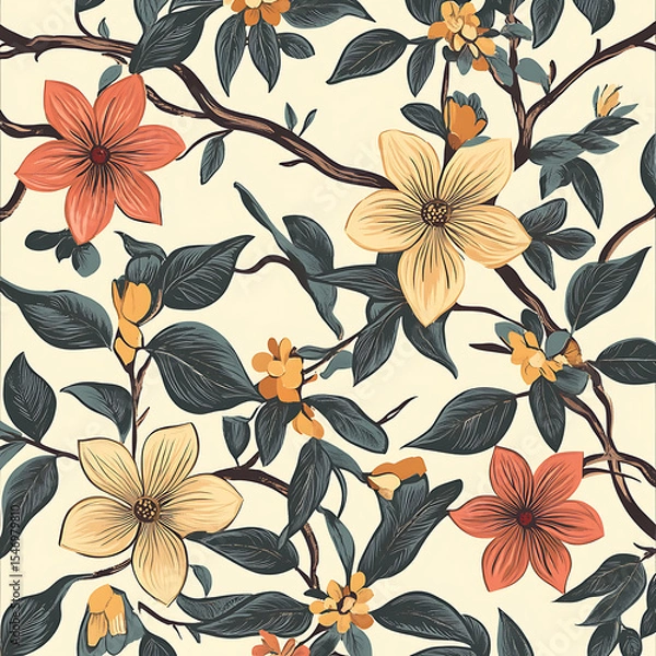 Fototapeta Seamless tile patterns combining cultural, modern, and botanical inspirations for commercial vector.
