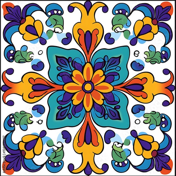 Fototapeta Seamless tile patterns combining cultural, modern, and botanical inspirations for commercial vector.