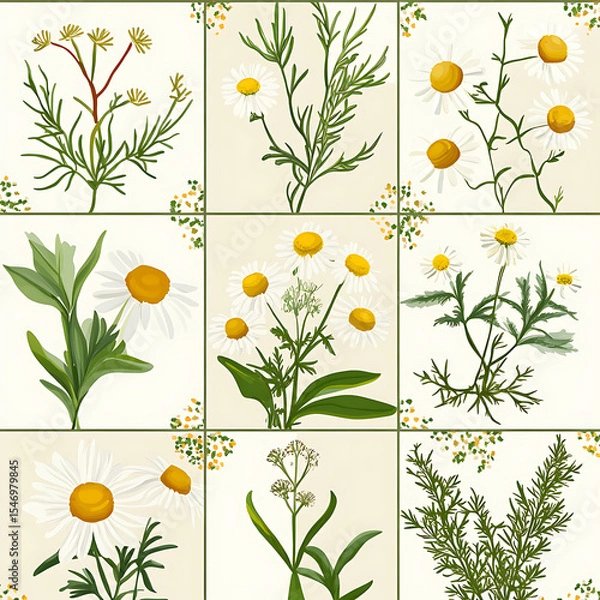 Fototapeta Seamless tile patterns combining cultural, modern, and botanical inspirations for commercial vector.