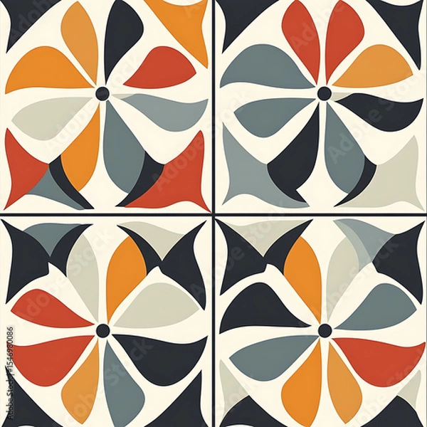 Fototapeta Seamless tile patterns combining cultural, modern, and botanical inspirations for commercial vector.