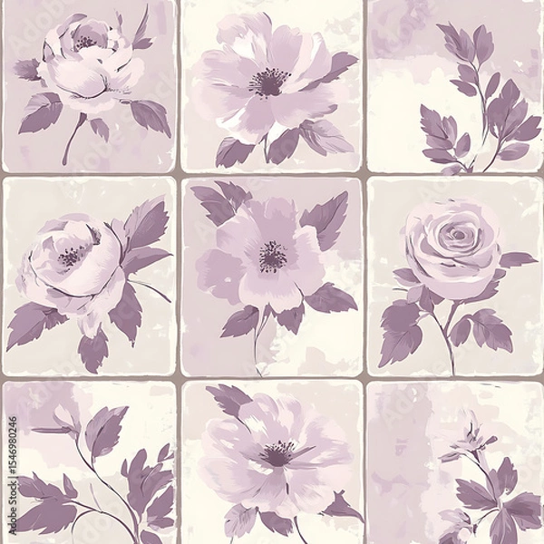 Fototapeta Seamless tile patterns combining cultural, modern, and botanical inspirations for commercial vector.