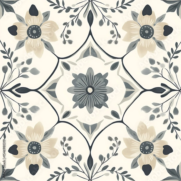 Fototapeta Seamless tile patterns combining cultural, modern, and botanical inspirations for commercial vector.