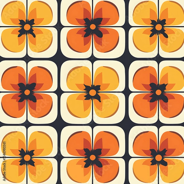 Fototapeta Seamless tile patterns combining cultural, modern, and botanical inspirations for commercial vector.
