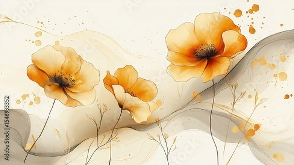 Fototapeta Elegant Floral Design Featuring Orange Poppies on a Subtle Background