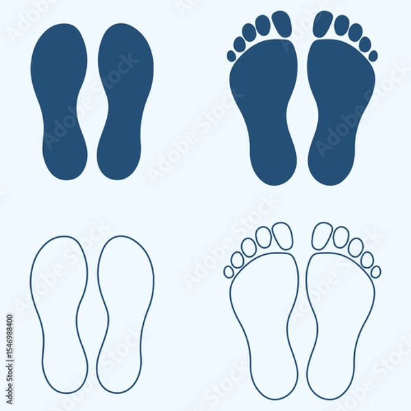 Fototapeta Set of human foot print, shoe print icon vector illustration. Human foot and shoe print icons . Vector for websites, mobile interfaces, presentations, banner, visual branding etc. 