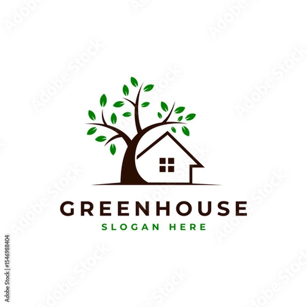 Fototapeta green house logo with trees in flat design style