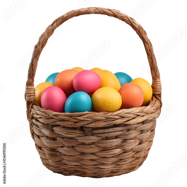 Fototapeta Colorful Easter eggs in a wicker basket against a transparent background