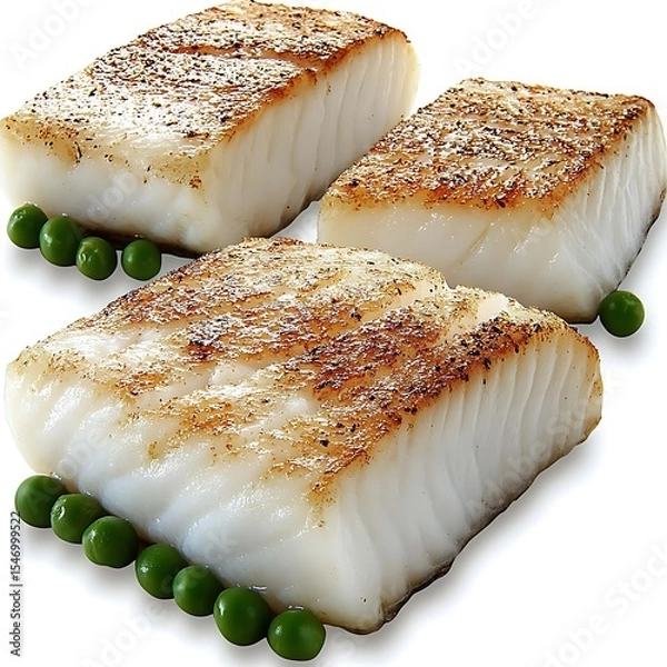 Fototapeta Grilled cod fillets with green peas showcase a healthy and delicious meal option