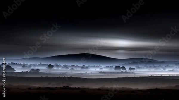 Obraz A dark sky with a hill in the background