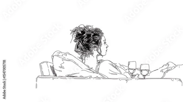 Obraz A woman is sitting in a bathtub with a glass of wine in her hand