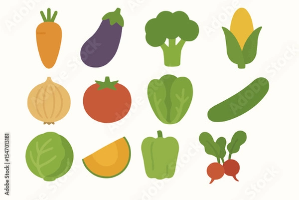 Obraz シンプルな様々な野菜のイラスト