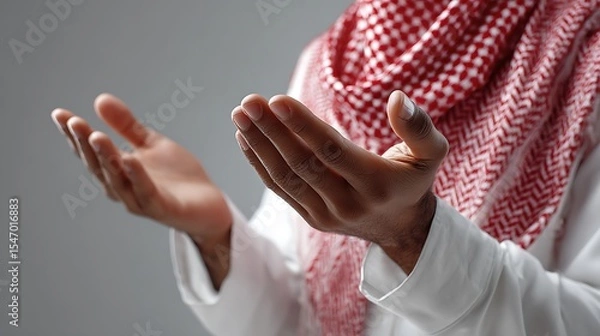 Obraz Close Up of Muslim Hands Raised in Prayer : Suitable for Be Used in Blog Posts, Social Media Posts or Website Content Related to People, Culture and Religion Theme.