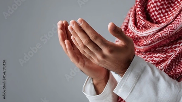 Obraz Close Up of Muslim Hands Raised in Prayer : Suitable for Be Used in Blog Posts, Social Media Posts or Website Content Related to People, Culture and Religion Theme.