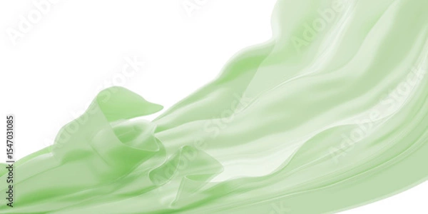 Fototapeta Luxury transparent green fabric in the wind on transparency background with copy space 3d render